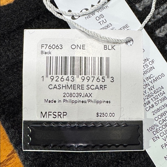 NWT COACH 100% CASHMERE BLACK & GREY STRIPE SCARF - Picture 7 of 7